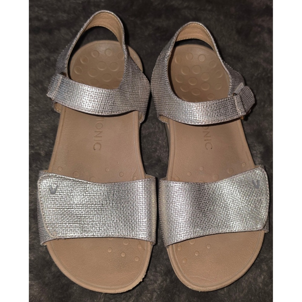 Vionic Raz Metallic Silver Platform Sandals Orthotic Wide Width Sz 8 W5521